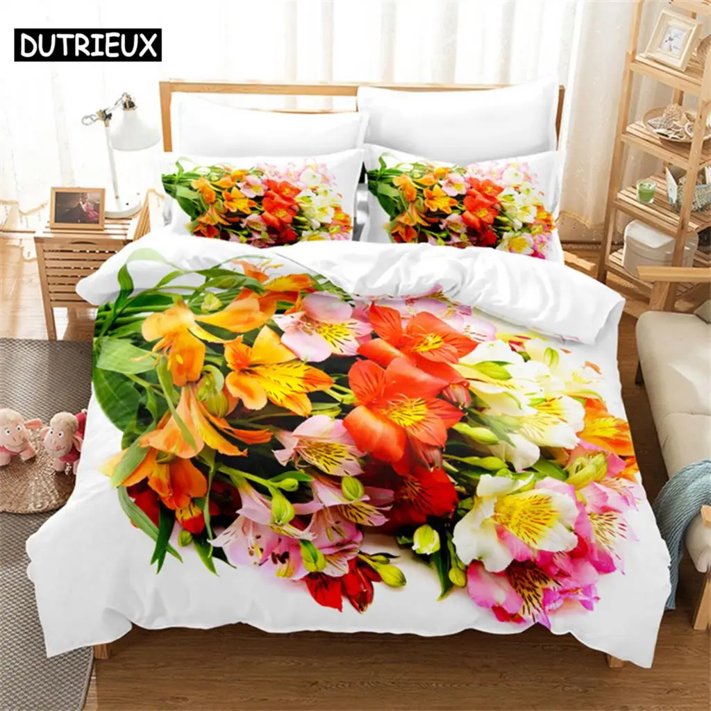 

Beautiful Flowers Queen Bedding Set Duvet Cover Kids Bedroom Bed Set Comforter Cover Set King Size Duvet Cover Set Bedding Sets