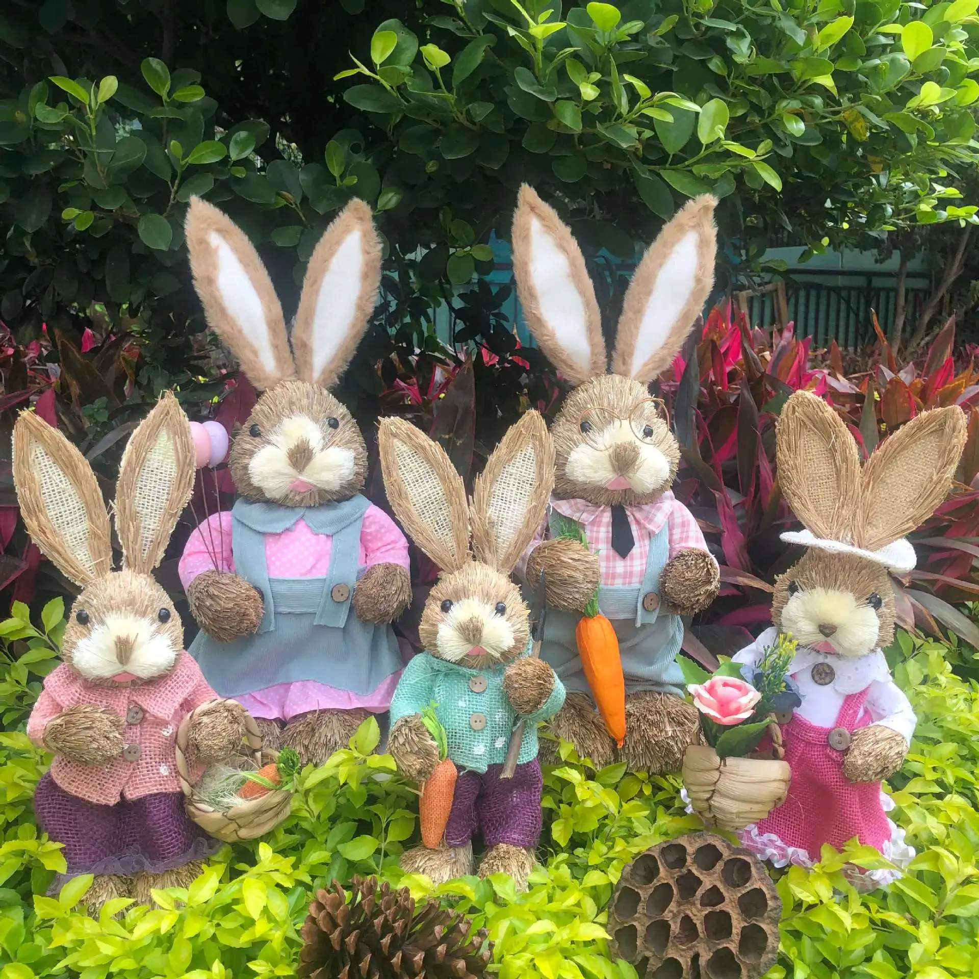 

35cm Handmade Straw-woven Pair of Rabbit Mori Home Decoration Stage Shop Layout Cute Ornaments Garden Supplies Birthday Gift