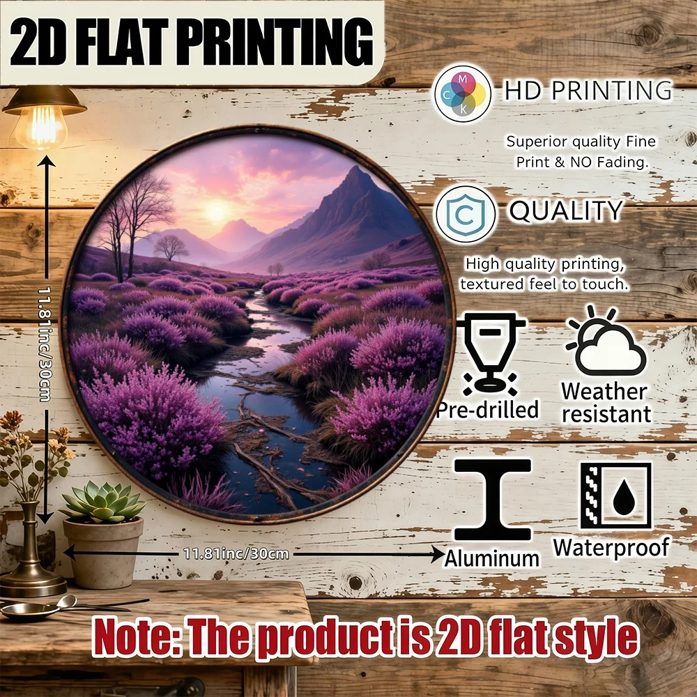 River Field Retro Round Wall Art Sign, 11.81in 2D Flat Home Decor, Vintage Style Gift for Women Sister Friend