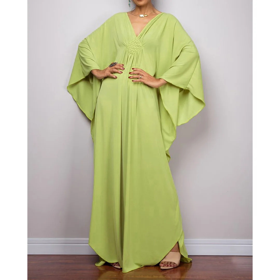 Langes Kleid im Stil einer griechischen Göttin, Tunika mit Fledermausärmeln, Strandkleid, Strandtuch, Strandmode, Kaftan, Maxikleid V4427 – Detail 27