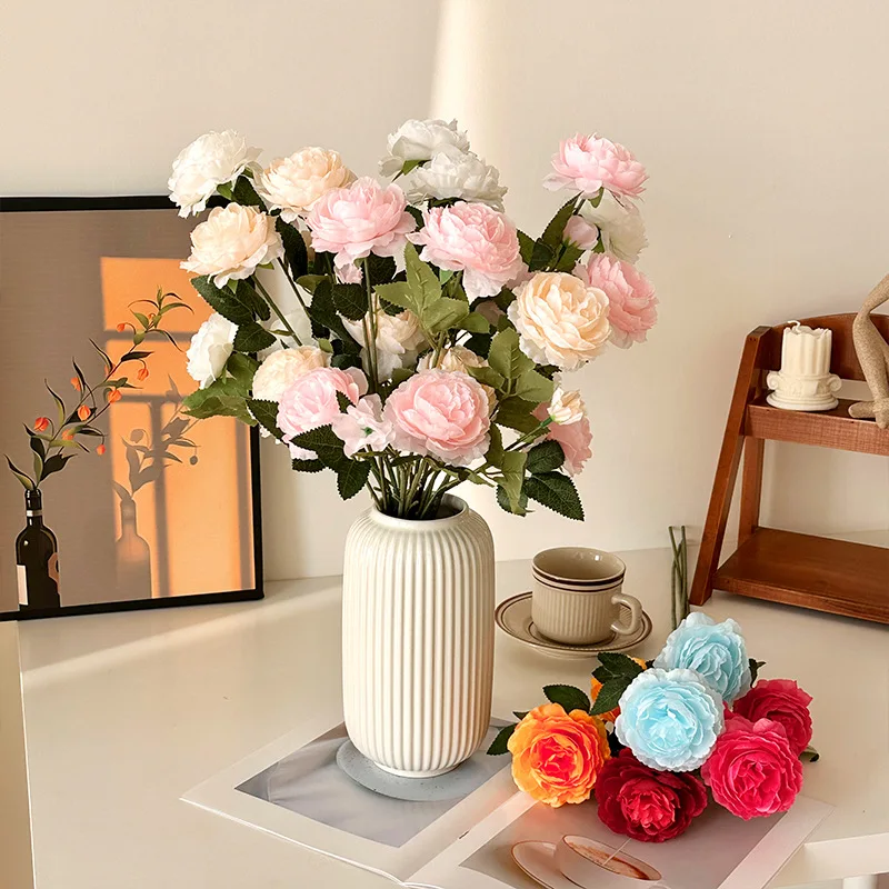 

3 heads Peony Simulation Fake Silk Flower Wedding Decoration Home Decor Bouquet Plastic Flower Vase Arrangement Party wedding