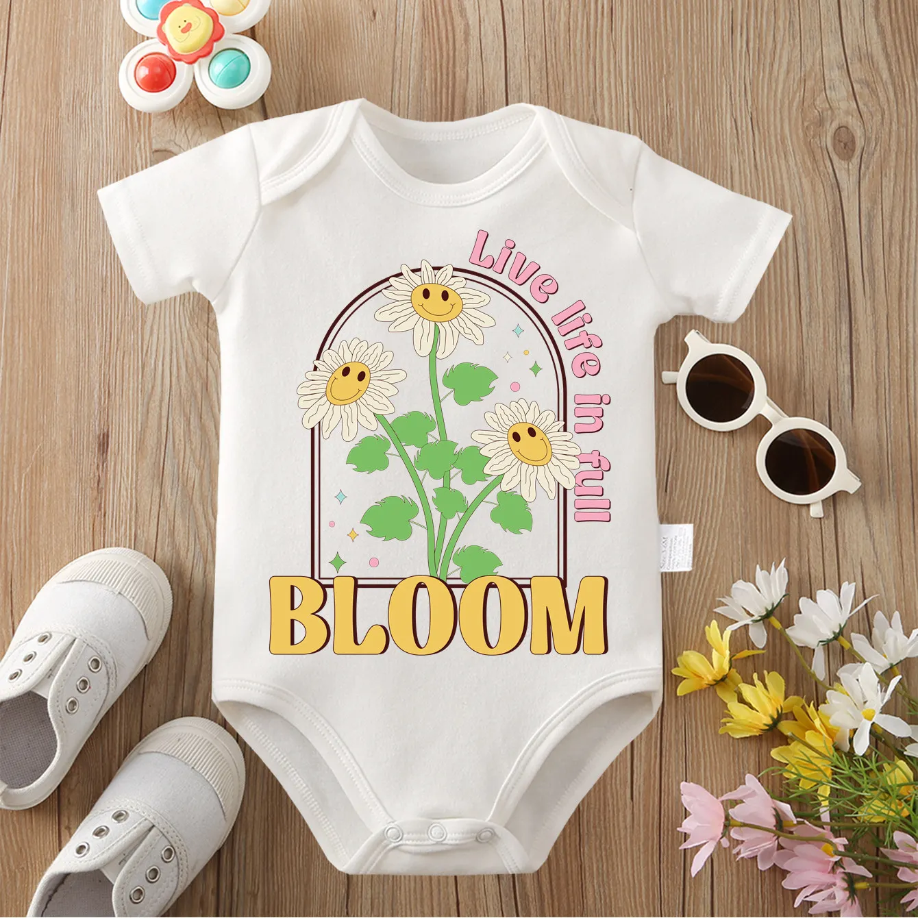 

Pure Cotton Bodysuit Welcome Spring Flowers Print Comfortable Onesie Cloths for Baby Jumpsuit for 0 To 12 Months Newborn