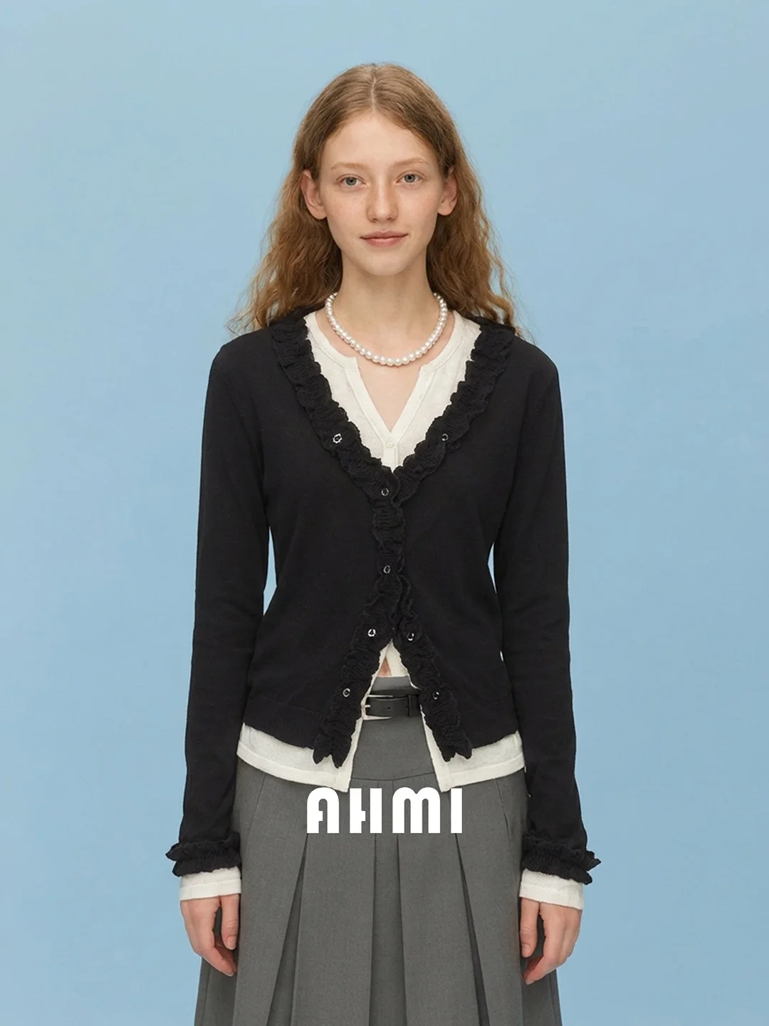 

Женский модный кардиган AHMI на весну, приталенный, с V-образным вырезом, с высокой талией, с подкладкой, дышащий, длинный рукав