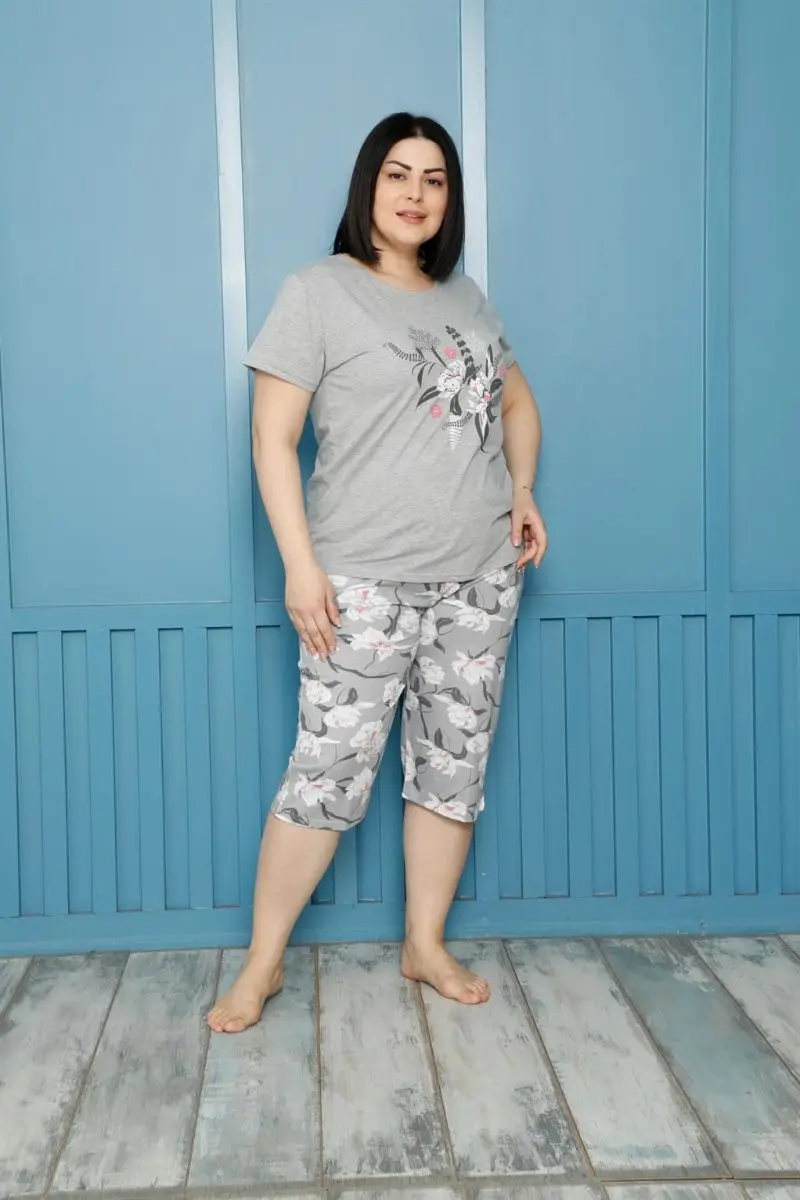 Mode Lijn Vrouwen 100 Katoen Capri Plus Size Pyjama Pak