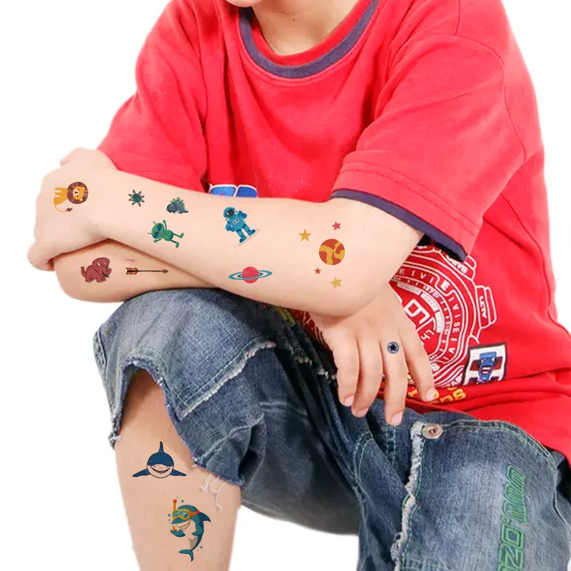 Tatuajes Temporales para niños, tatuajes de dibujos animados de animales, pegatinas de tatuajes falsos para brazo, arte corporal, 10 piezas