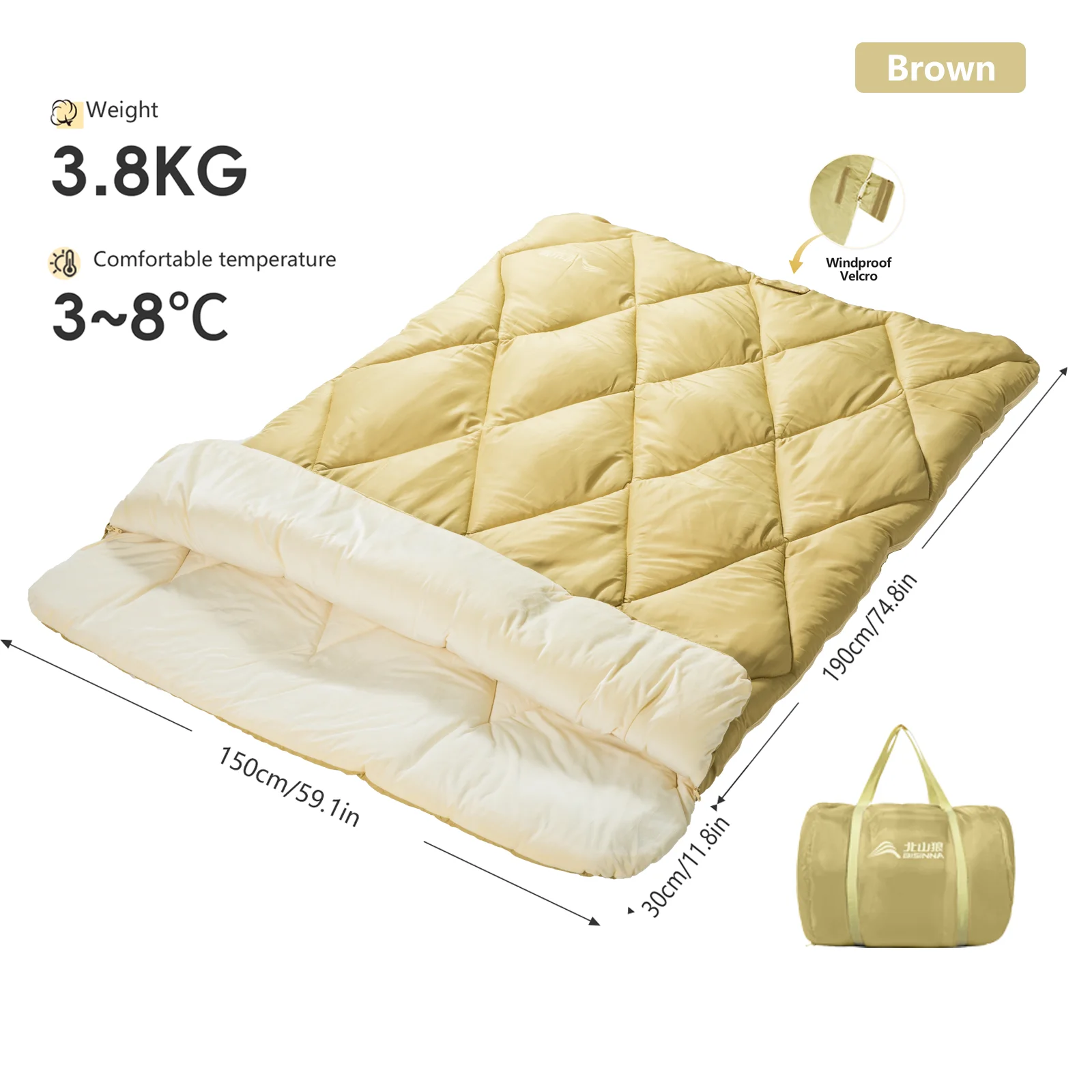 BISINNA Dubbele Camping Slaapzak Splicable Draagbare 2 Persoons Quilt 4 Seizoenen Afneembare Winterslaapzak voor Wandelen Toerisme