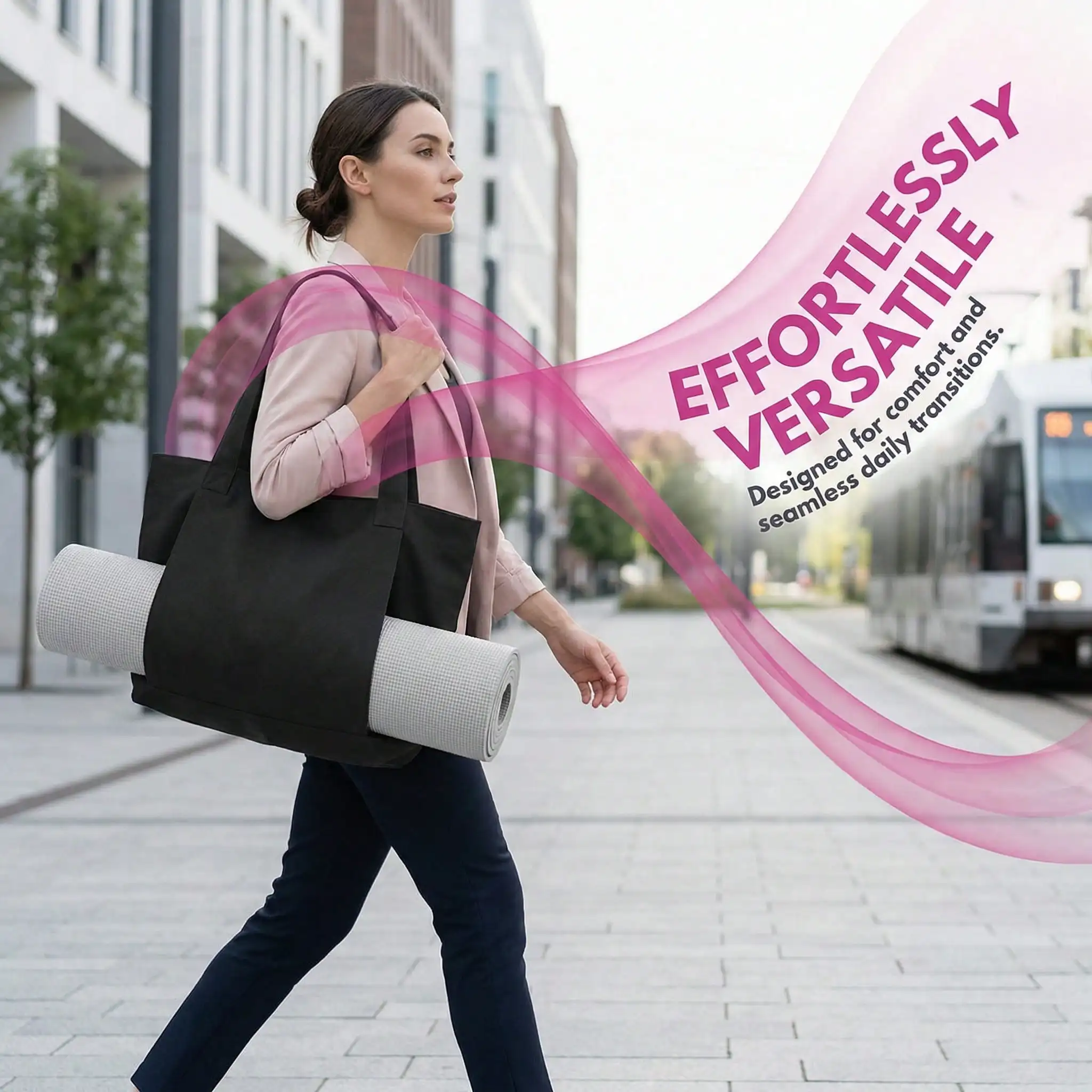 Yoga-Tasche, Sporttasche für Damen, Yogamatten-Tragetasche, Canvas-Tasche für Pilates, Schultertasche für Reisen, Büro, Strand und Training. – Detail 1