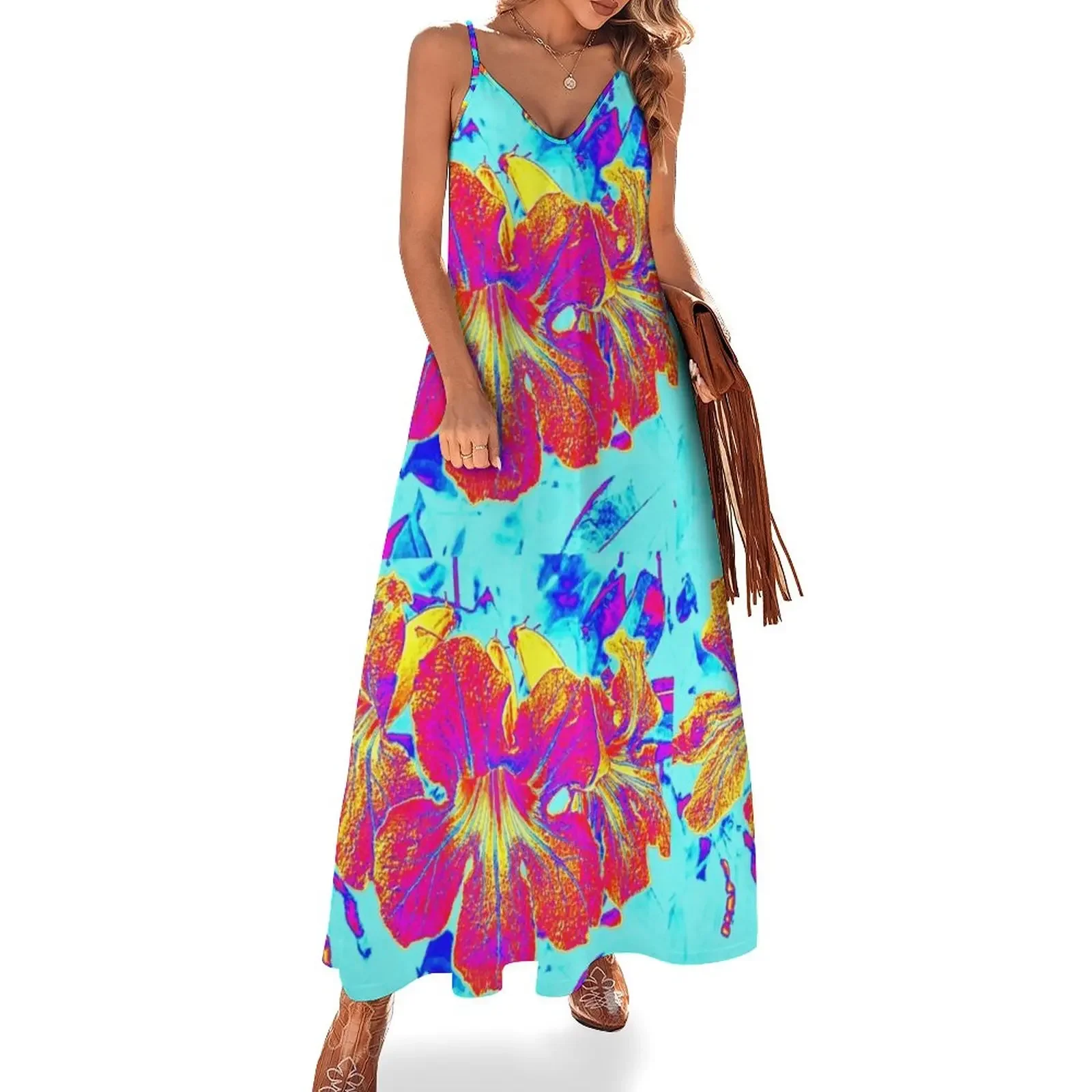 

AQUA FLORAL TROPICANA Sleeveless Dress dress korean style long sleeve dresses Woman fashion