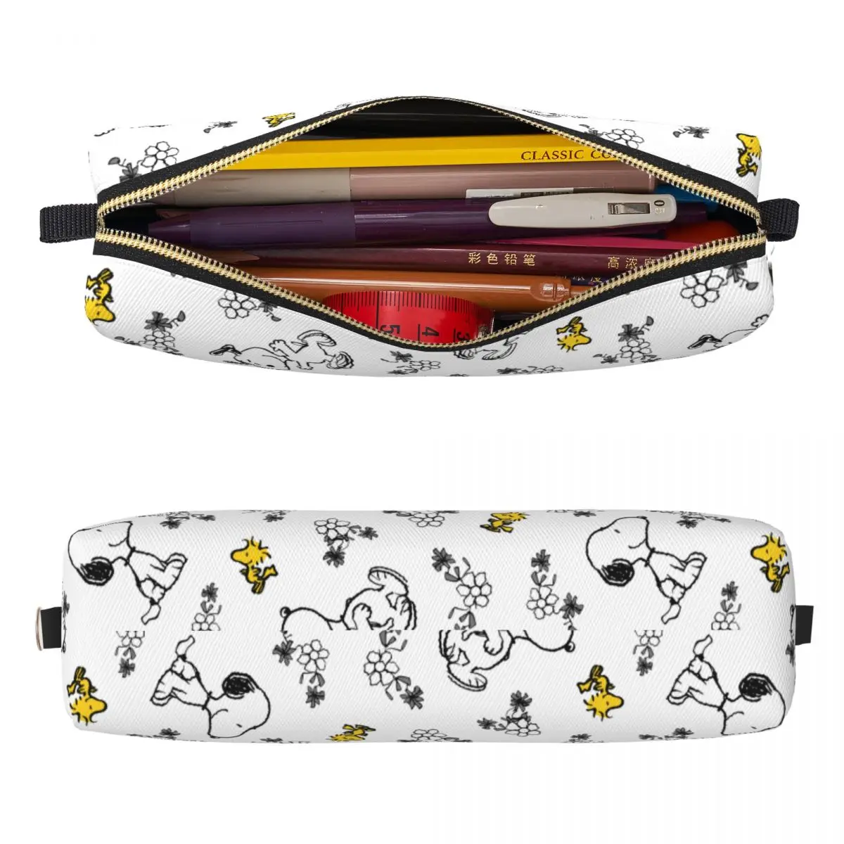 스누피 우드스톡 꽃 패턴 연필 케이스 재미있는 펜 가방 소녀 소년 대형 스토리지 사무실 선물 연필 상자