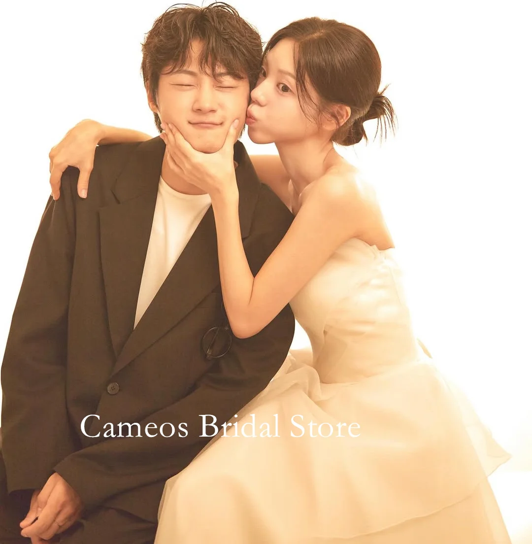 SONDR Customized Simple Wedding Dresses Sleeveless  Ivory Strapless Korea Organza A-Line  Brides Gowns Women Bridal Dresses