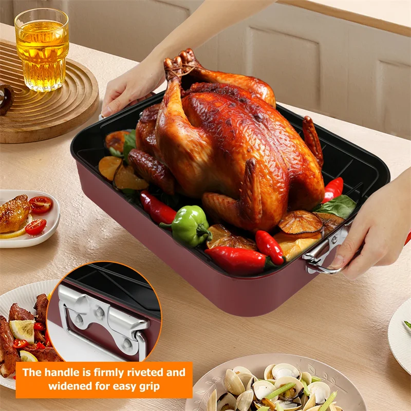 Stainless Steel Baking Pan Tray Roasting Pan With Rack Carbon Steel Turkey Roaster Pan With Handle Cake Bake BBQ Pan Tray Plate