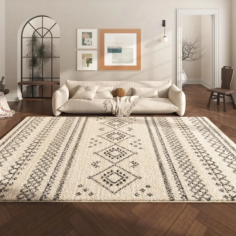 VIKAMA Moroccan Tribal Rug Beige & Black with Diamond Stripes Non-Slip Washable Carpet for Boho & Farmhouse Home Decor