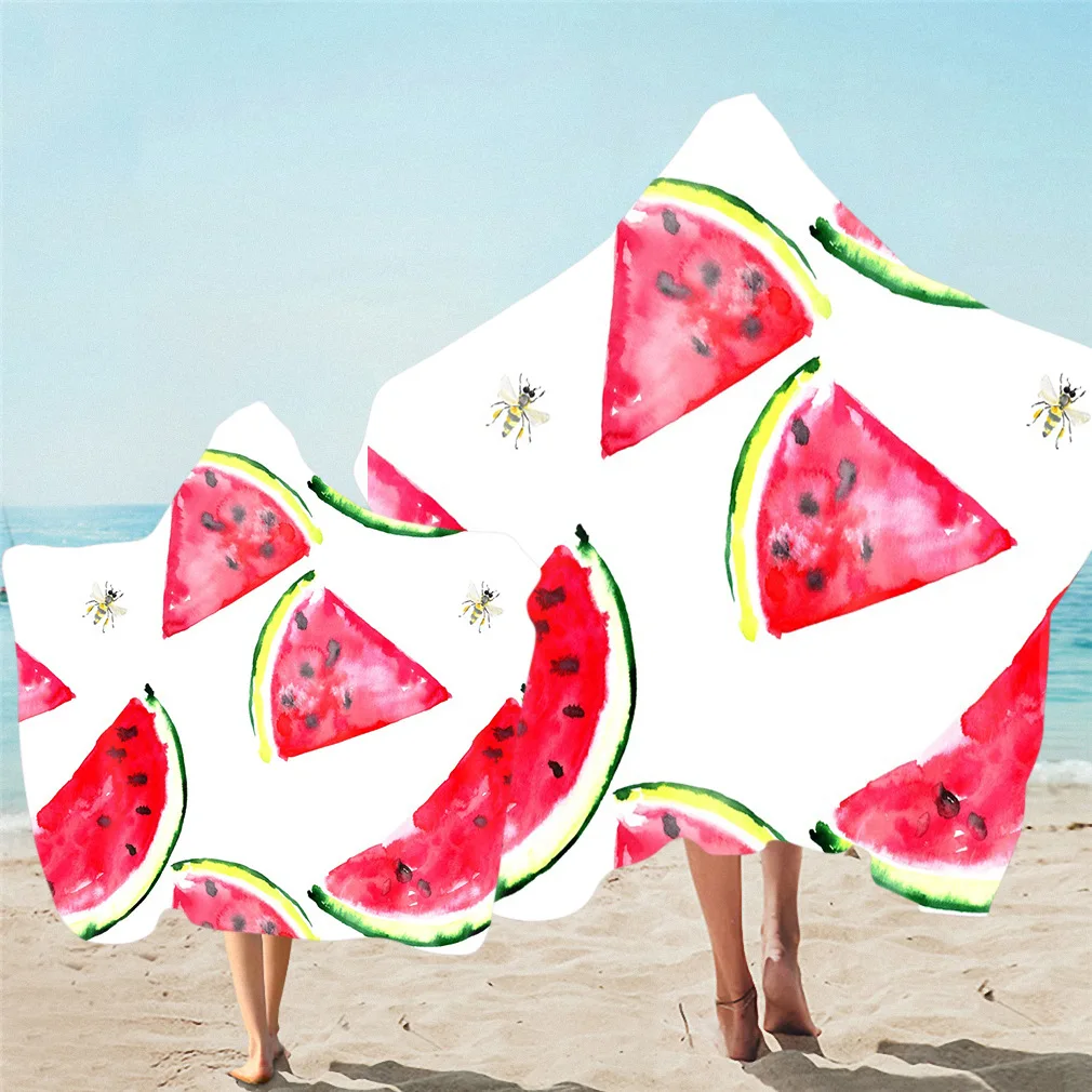 Hooded Beach Towel for Adults and Kids,Fruit,Watermelon,Blueberry,Strawberry,Swim, Surf,Spa, Drop Shipping,Holiday Birthday Gift