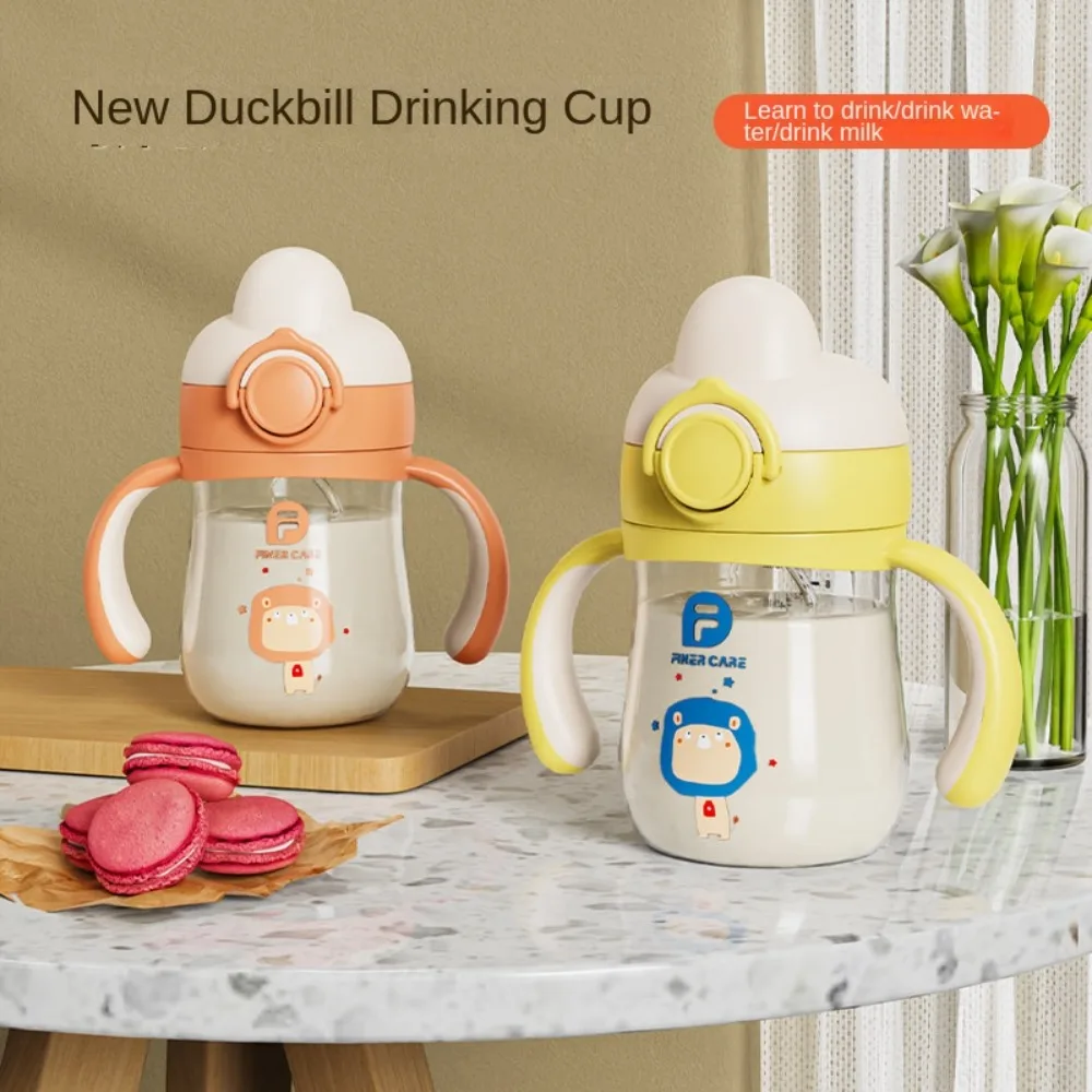 Cartoon Animals Baby Training Cup with Gravity Ball Flip Lid Baby Sippy Cup Double Handle BPA Free Baby Duckbill Cup Feeding Cup