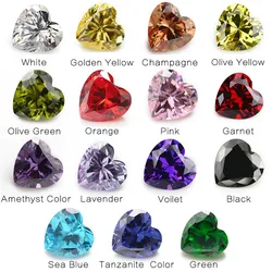 Mix 15 Colors Heart Cut Cubic Zirconia Stone Loose CZ Stones Synthetic Gemstone for Jewelry Making (Size 4x4mm-10x10mm)