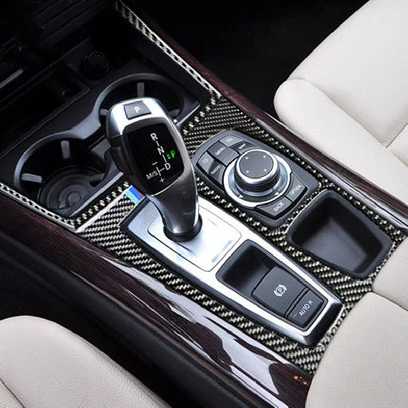 Carbon Fiber Car Center Control Gear Shift Panel Cover Sticker Decoration For BMW X5 E70 X6 E71 2008-13 Auto Tuning Accessories