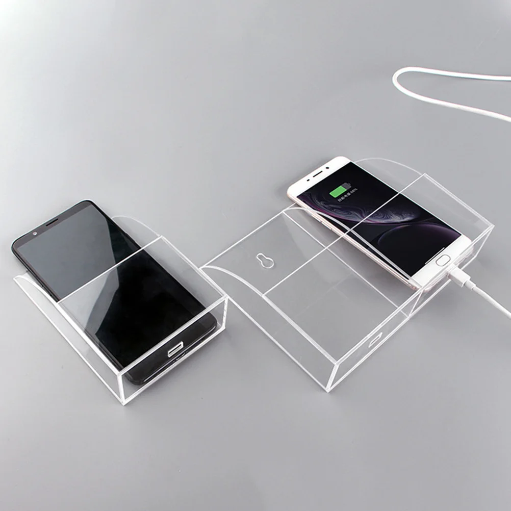 Afbeelding 3: 2-raster aan de muur gemonteerd transparant opbergrek voor afstandsbediening Mobiele telefoon opladen Organizer Box Container Case voor thuiskantoor