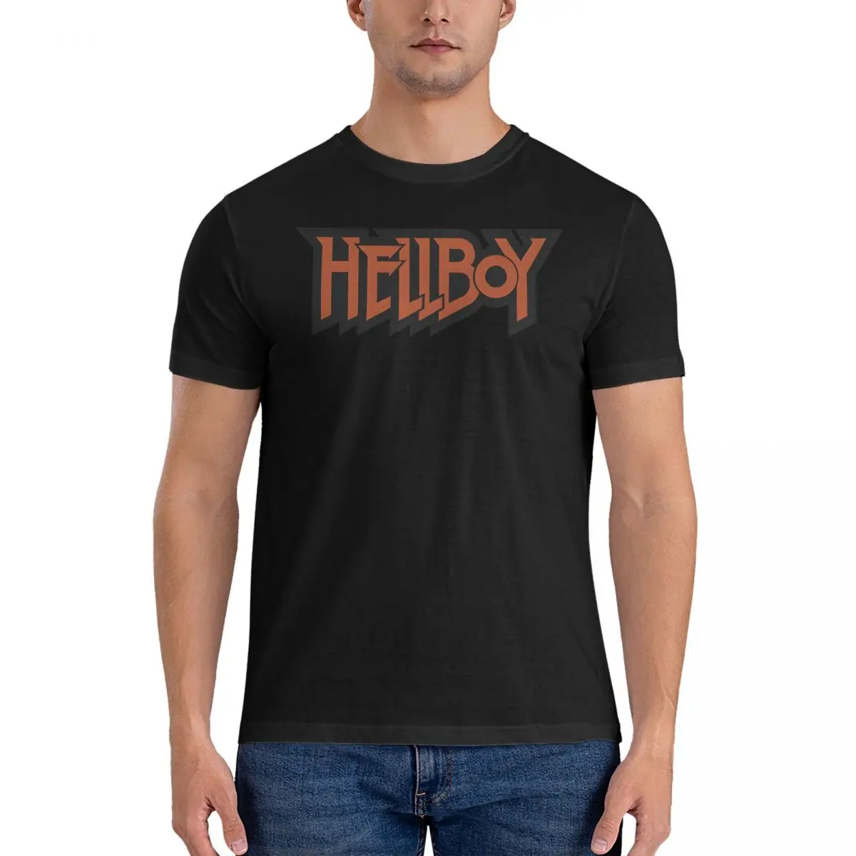 Men's T-Shirt Logo Funny Pure Cotton Tee Shirt Short Sleeve H-Hellboy T Shirts Round Neck Tops Adult