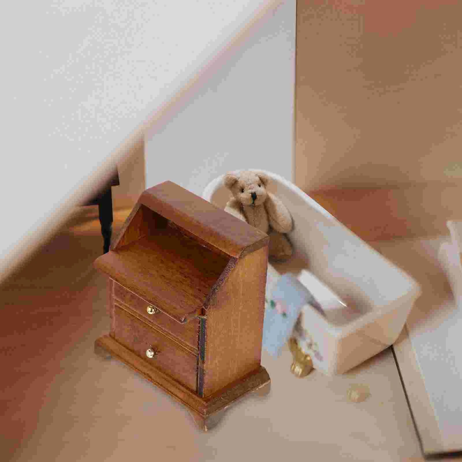 Table Decor Bedside Miniature Cabinet Model Wood Furniture Drawer Brown Dollhouse Tiny Cooking