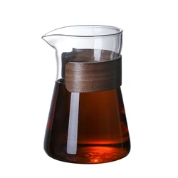 Glass Coffee Server Glass Coffee Carafe with Heat-Resistant Wood Loop 500ML/16oz Glass Coffee Carafe with Wood Ring