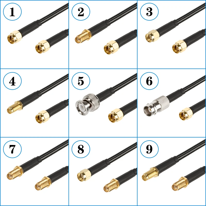 Imagem -03 - Conector do Cabo de Extensão Bnc Macho para Sma Macho Plug rf Jumper Adapter Pigtail Sma para Rca 50 Ohm 15cm30m Rg58 rf