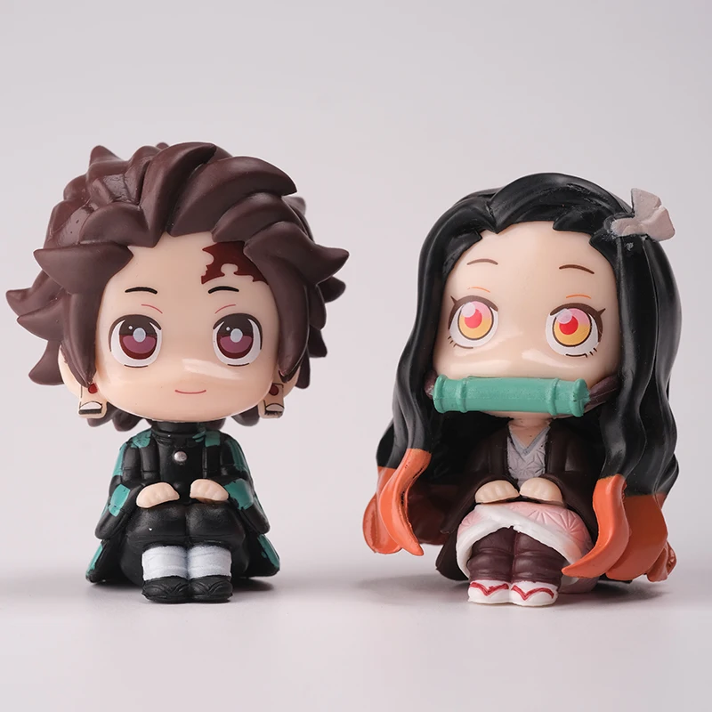 6 Stuks Set Anime Action Figure Demon Slayer Speelgoed Q Versie Zitten PVC Beeldje Pop Kinderen Kerstcadeaus