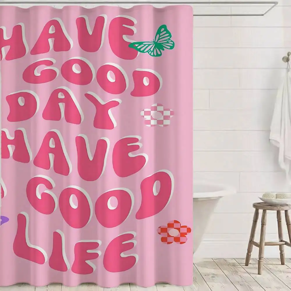 Pink Preppy Dopamine Art Bathroom Shower Curtain Shielding Partition Shower Curtain Quick Dry Can Scrubable Light Opaque Bath