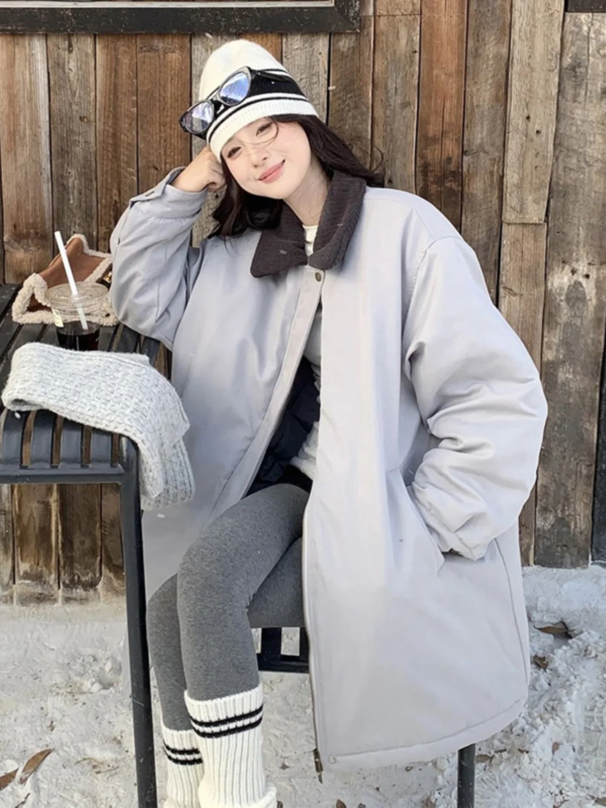 

Дизайнерская куртка с цветными вставками и воротником, хлопковая, женская, средней длины, свободного кроя, утепленная, зимняя верхняя одежда в корейском стиле