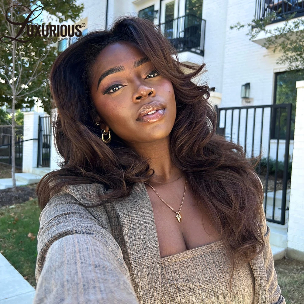 خصلات الشعر المستعار البشري الملون البني الداكن بدون صمغ للنساء 4x4 شعر مستعار دانتيل مسبق القطع موجة الجسم وضع الذهاب والذهاب 13x4 شعر مستعار ريمي 250%