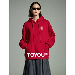 Toyouth Women Plush Hoodies 2023 Winter Long Sleeve Loose Hooded Sweatshirt Chinese Character Printing Fashion Versatile Tops