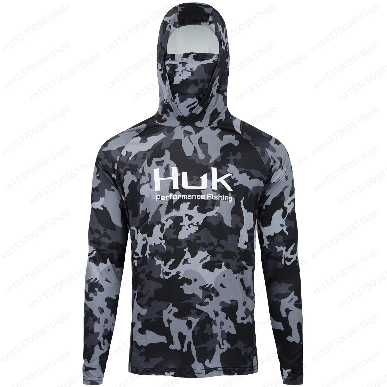 HUK Fishing Clothing Camouflage Men\'s Long Sleeve Mask Hooded Fishing Shirts Upf 50+ Uv Protection Performance Fishing Apparel