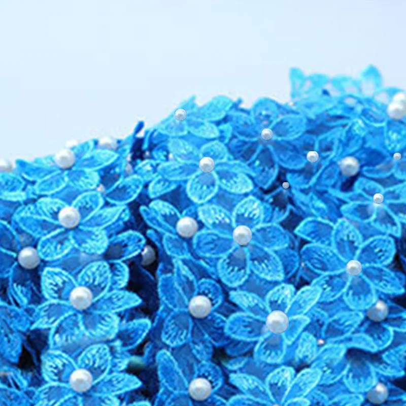 New 3.5x50cm 3D Flower Beaded Embroidered Lace Ribbon Trim Beaded Fringe Organza Fabric Handmade Dress DIY Sewing Accessories