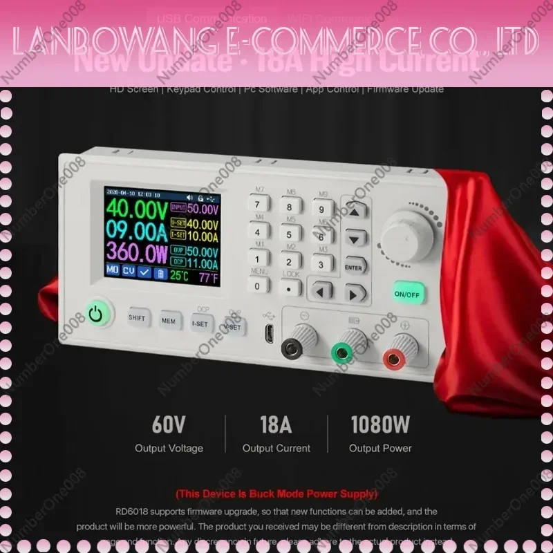 RD6018 60V 18A 1080W DC Buck Converter Module Programmable CC CV with LCD Memory WiFi for Lab Bench