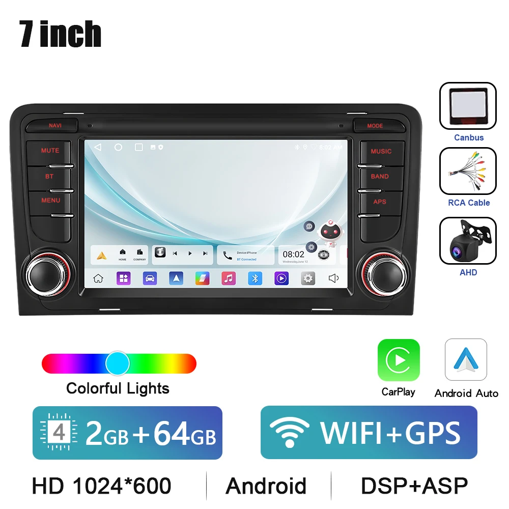 Podofo 7 "HD Touchscreen Autoradio Draadloze CarPlay Android Radio Voor Audi A3 Multimedia GPS FM WIFI Bluetooth Auto Intelligente