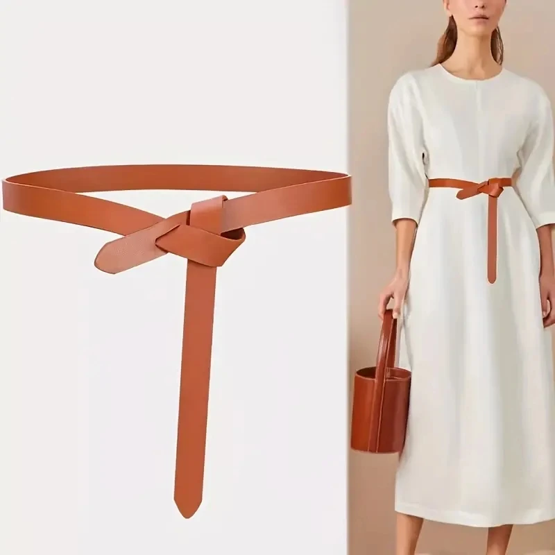 

Vintage Soft Knotted Belt for Women Simple Genuine Leather Waistband Stylish Versatile Decorative Dress Sweater Girdle