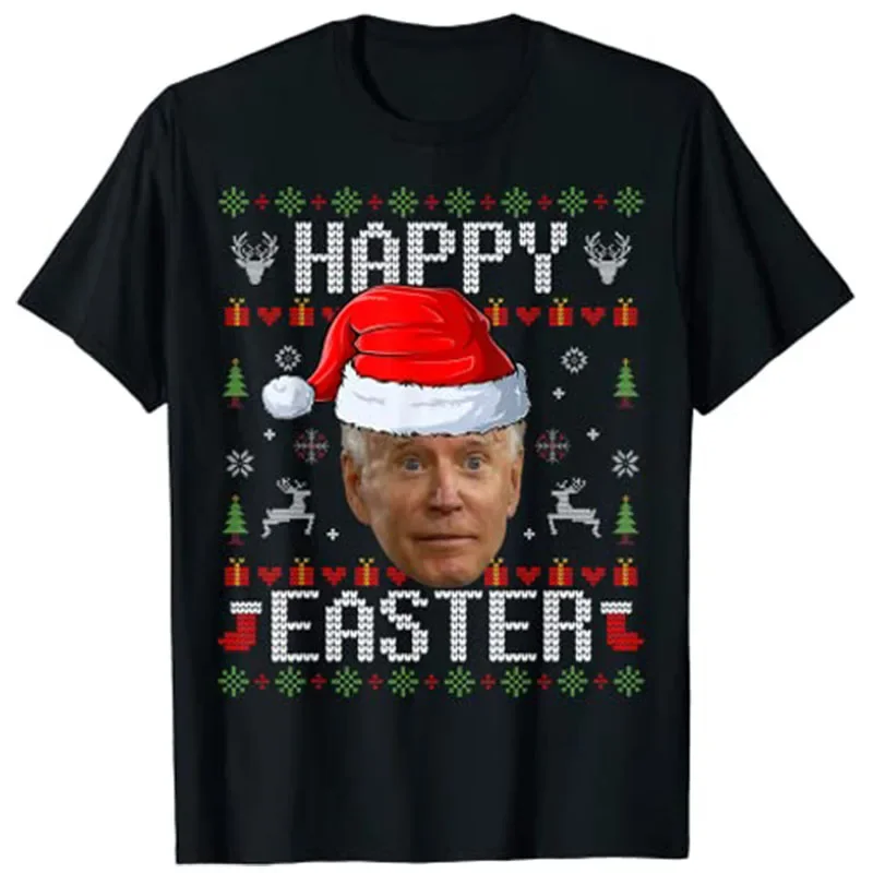 Xmas Tee Tops Funny Santa Joe Biden Happy Easter Ugly Christmas Sweater oversized graphic t shirts harajuku clothing 2024 summer