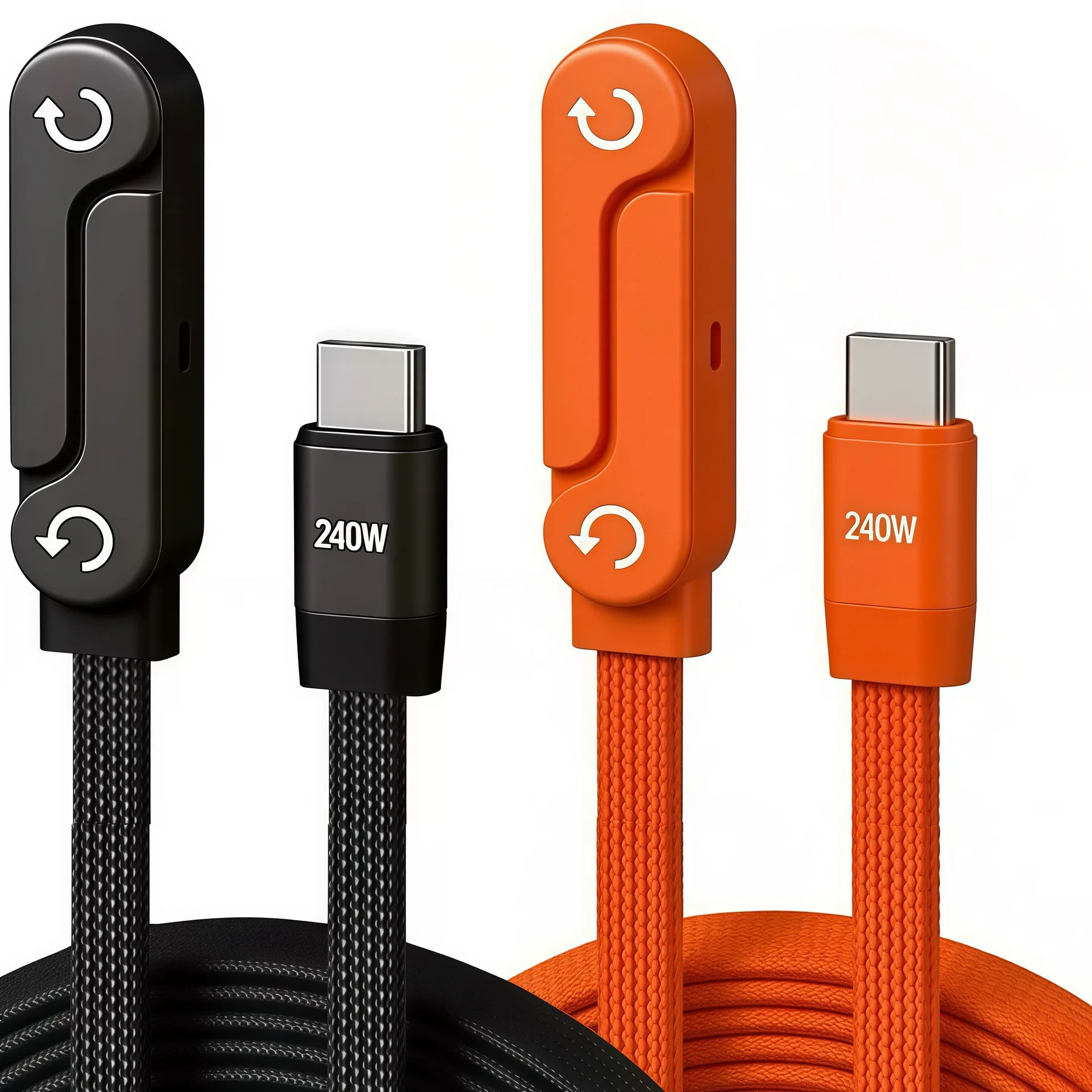240W 180° Rotatable USB C to USB C Cable, Nylon Braided PD Fast Charging Cord for iPhone Samsung, Huawei MacBook