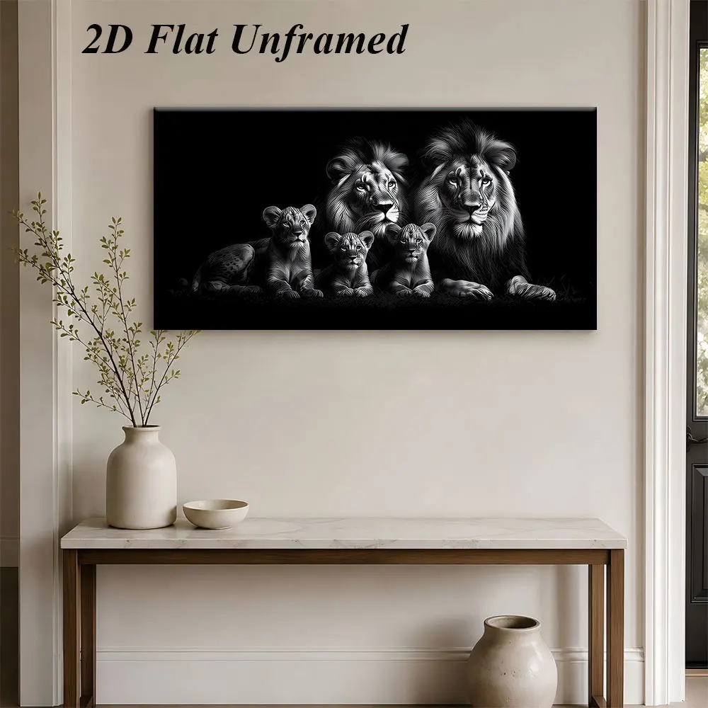1 modern minimalist black and white lion family frameless decorative painting, living room, bedroom, foyer, corridor, study, off