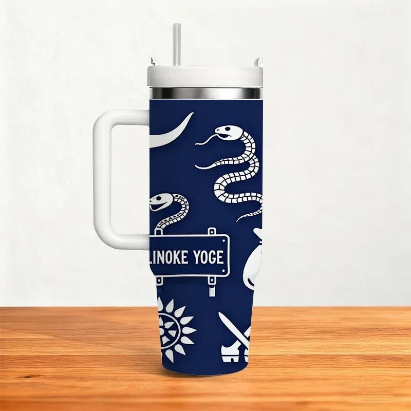 Stainless Steel 40Oz Print Insulated Tumbler, Featuring Longhorn Skull Cactus Cowboy Elements, Durable Thermal Cup for Cold & Hot Drinks, Perfect for Daily Use, Road Trips And Outdoor Activities