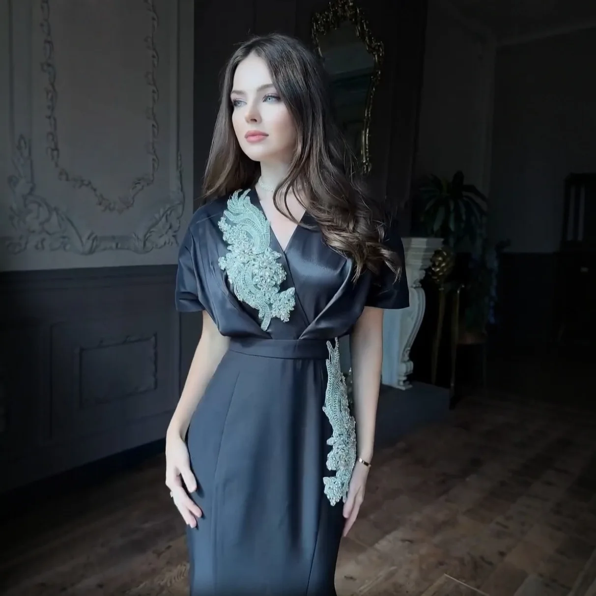 New 2025 Summer Floral 3D Decoration V-Ne ort Sve Dr Ele Loose Waist Cotton Polyester Knitted A-Line Dr