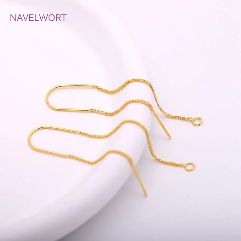 Trendy Brass Thin Chain Ear Thread with Center U-Bar and Open Jump Ring 18K Gold Plated Earwire Women Fashion Jewelry Findings