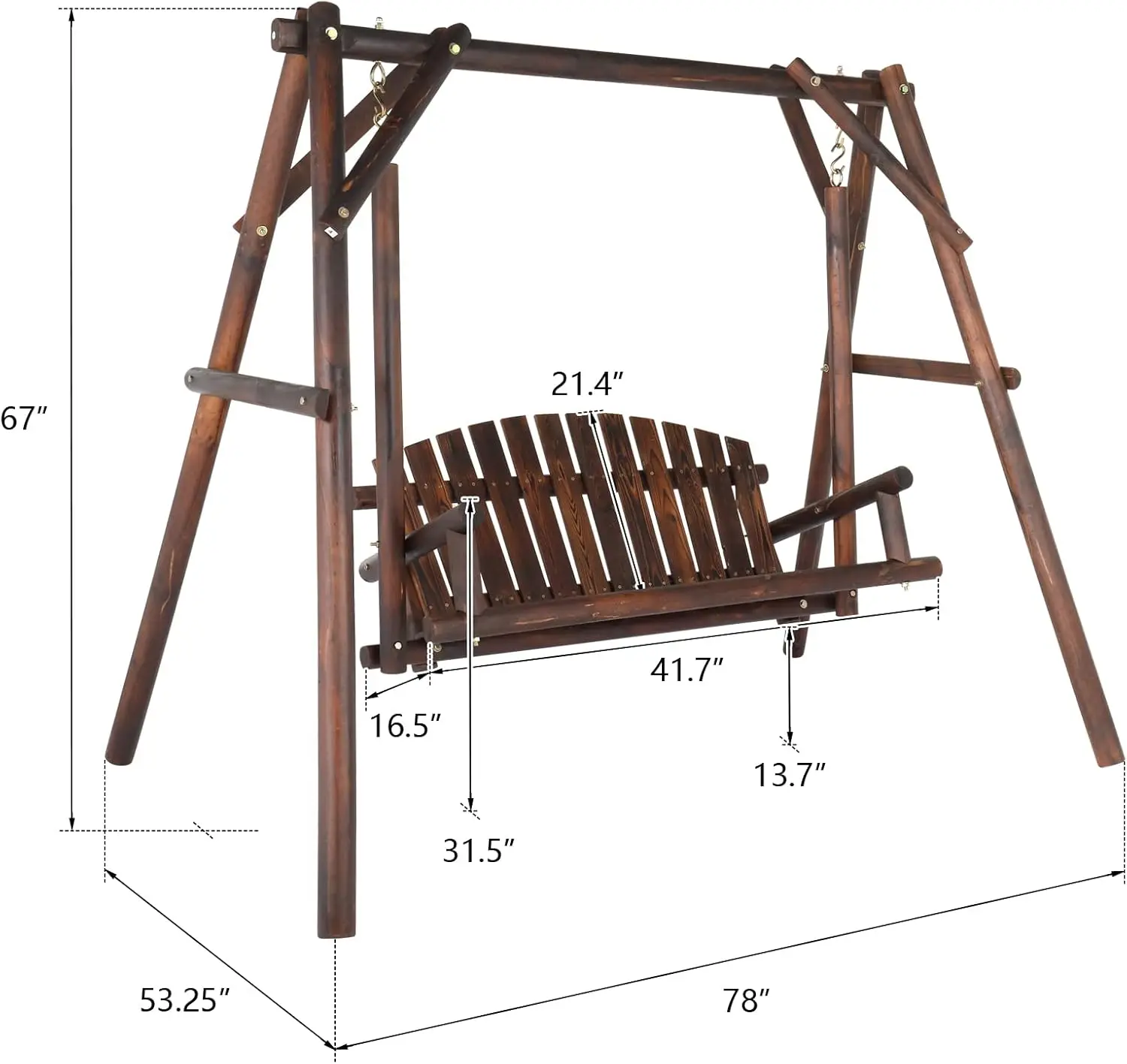 VINGLI Heavy Duty 880 LBS houten terrasverandaschommel met A-frame standaard, hangende schommelbankstoel met frame voor buiten