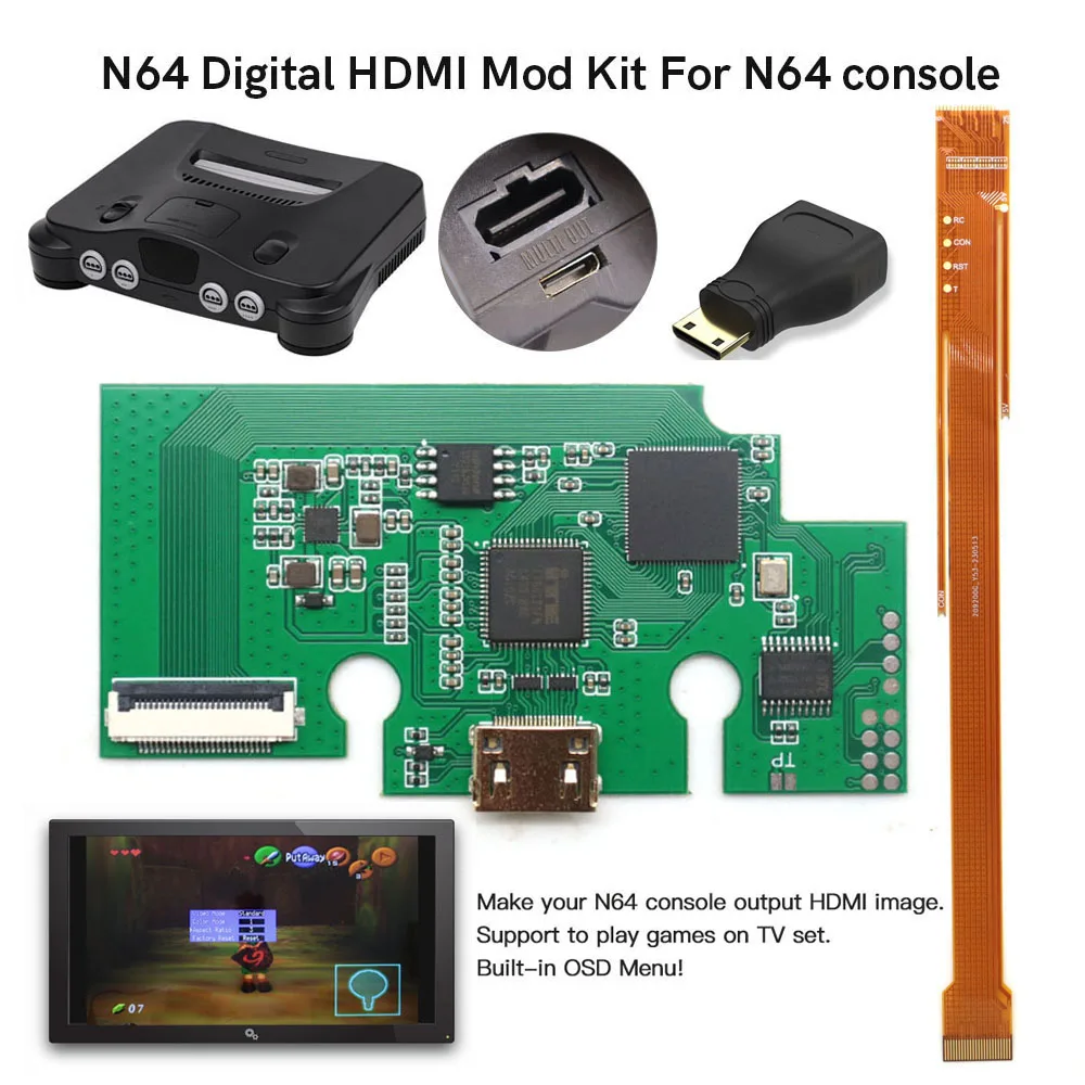 Hispeedido N64 Digital HDMI Mod HD Kits AV إلى HDMI PCB محول محول تشغيل الألعاب على التلفزيون لوحدة التحكم في الألعاب N64