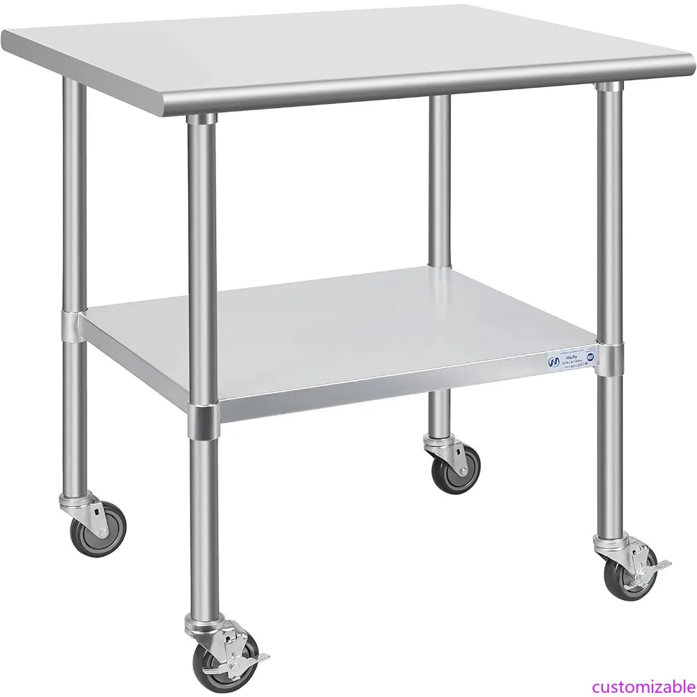 

Сертифицированный NSF рабочий стол из нержавеющей стали для тяжелых условий эксплуатации, 30 x 36 с роликами и подшкой