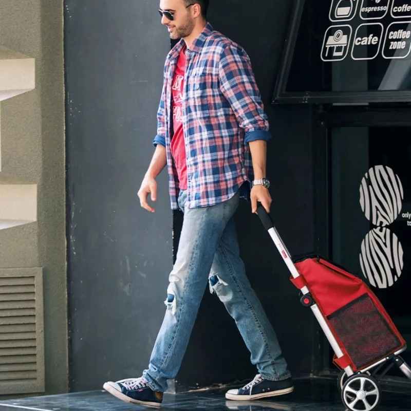 

‌ Складная корзина для покупок с колесами | Ручная тележка из алюминиевого сплава | 3-х уровневая тележка для пожилых людей | Лестница