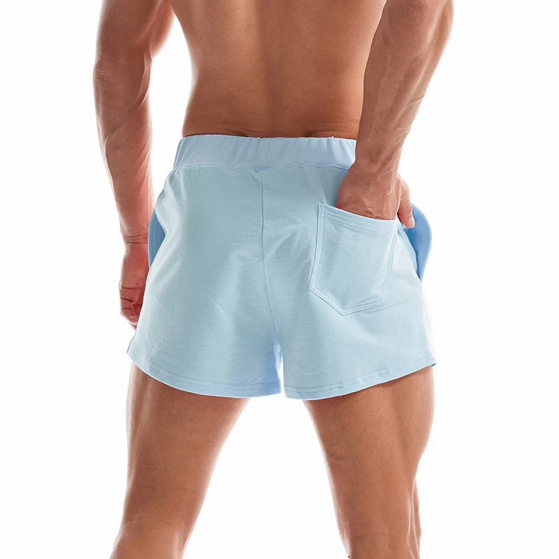 Summer Ultra Shorts Men Sport Fitness Gym Leisure Shorts Light Blue Cotton Lace-up Jogger Sweatshorts Breathable Casual Shorts