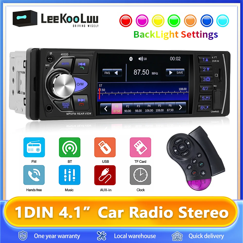 Leekooluu 4.1 inch 1Din Car Radio Stereo Bluetooth Audio Music 12V Car Video Multimedia MP5 Player USB TF Steer Wheel Controller