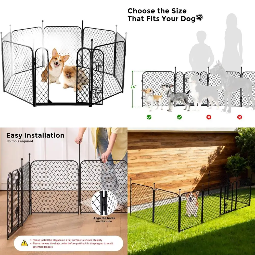 

24-дюймовый 8-панельный металлический вольер для собак с дверцей, портативный и прочный, для использования в помещении и на улице