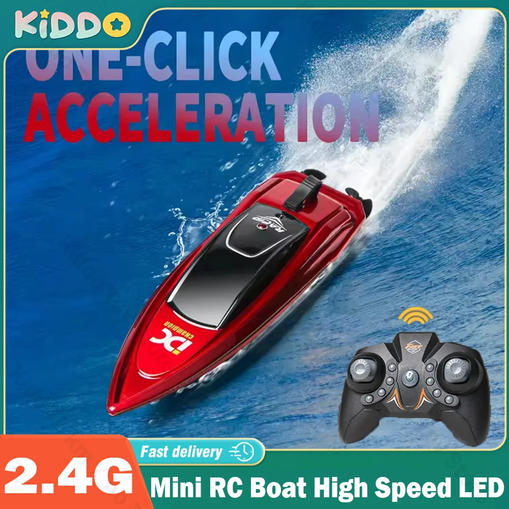 

RC Boat Children's Mini Remote Control Boat Speedboat Swimming High Speed Ship with LED Light Palm Rowing Toys for Boys Gift