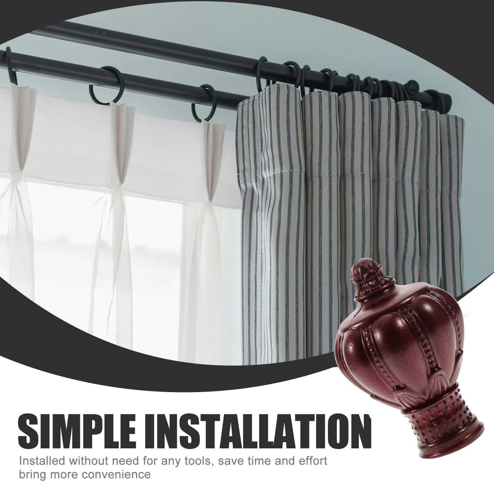 

2pcs Plastic Curtain Rod End Decorative Head Plug Fit 26-28Mm Rods Home Bedroom Apartment Decoration Accessories Curtain